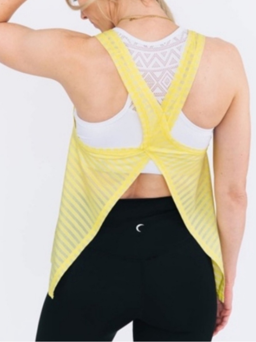 Zyia Bright Lemon Yellow Spilt Back Athletic Tank Striped Mesh Breathable XXXL